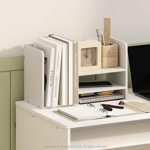 Furinno Hermite Wood Desktop Book and Home Office Supplies Storage Organizer, White