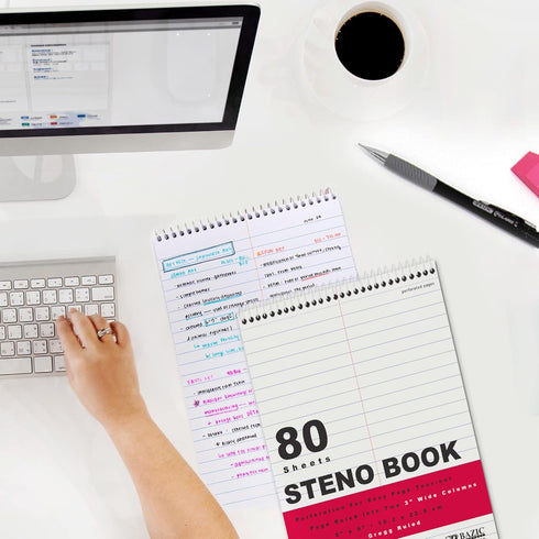 BAZIC Perforated Writing Pad, 80 Sheets 6"x9" White Gregg Ruled Steno Book for Office School, 1-Pack