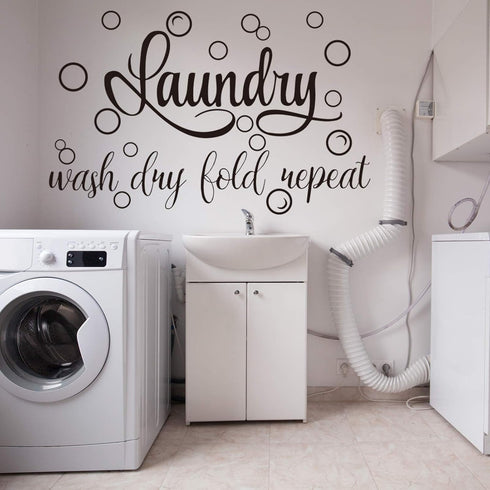 Zonon Bubble Quote Stickers Laundry Room Sign Decals, Wash Dry Fold Repeat Wall Signs, Funny Home Decorations (19.7 x