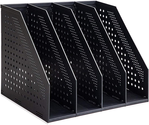 SAYEEC Desktop File Magazine Folder Holder, 4 Section Plastic Hollow Documents Organizer, Foldable Rack