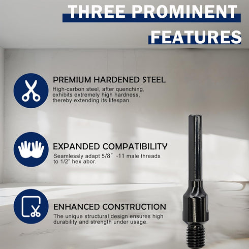 5/8"-11 Male Thread to 1/2" Hex Shank Core Drill Bit Adapter, Premium Hardened Steel Converter for Concrete Core Bit