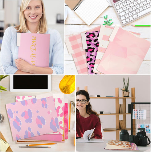 Eersida 15 Pcs Pink File Folders, Decorative with 1/3 Cut Tabs, Letter Size, Cardstock Leopard Print Organizer for
