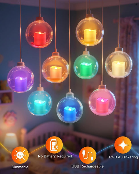 SoulBay 12pcs 1.57" Flameless Candles Color Changing Rechargeable, LED Flickering Tea Lights Votives Candle