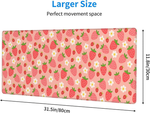 Pink Strawberry and White Flower Gaming Mouse Pad Extended Large Mousepad 31.5 X 11.8 Inch by CJXPJZPLD