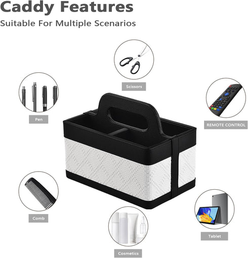Desk Organizer Caddy with Handle-Portable PU Leather Remote Control Holder-Nightstand Dresser Tote Storage
