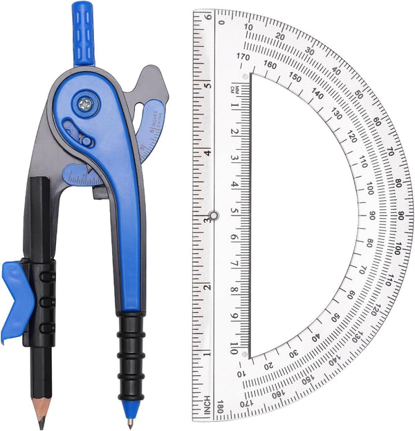 YOOUSOO Compass and Protractor Set, Student Geometry Math Set, Drawing Compass and 6