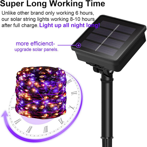 YAOZHOU Halloween Decor Outdoor Solar String Lights, 200 LED 66FT Waterproof 2 Pack for Garden, Patio, Fence