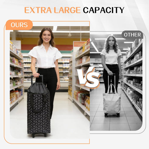 MQXYSDLY Large Foldable Wheeled Shopping cart, Insulated Waterproof Reusable Grocery Bag, Portable Tote for Supermarket