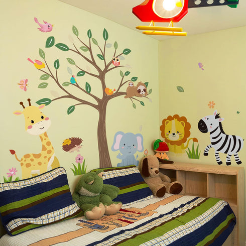 CharmFlo 62.59x90.94 Large Jungle Safari Wall Decals Animals Climbing Trees Removable Peel and Stick Wall Art