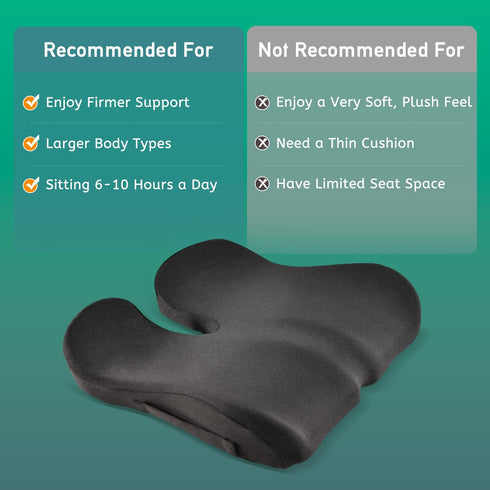 Ergonomic Seat Cushion for Office Chair High-Density Memory Foam Support with U-Shaped Coccyx Cut-Out, Stable Comfort