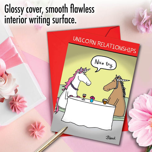 NobleWorks Animal Love Funny Valentine's Day Card with Envelope - Cute Unicorn Relationships C3158VDG