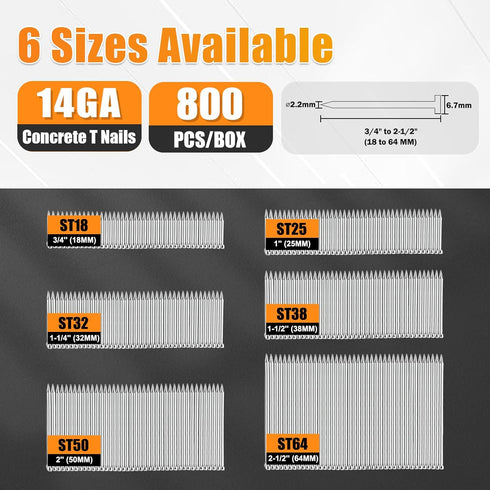 14 Gauge 1-Inch Concrete Nails, 800PCS/Box T Nails for Truss Building and Construction Framing