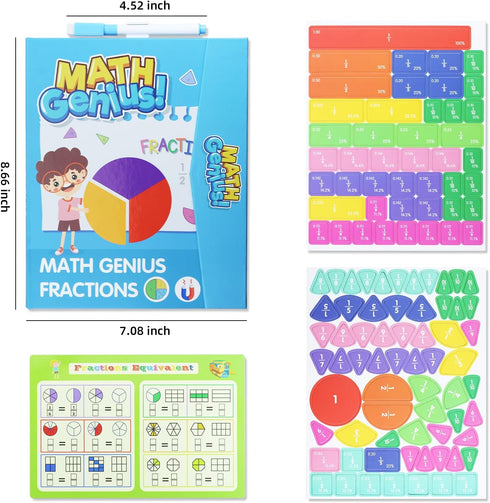 Aurevita Magnetic Fraction Educational Puzzle with Fraction Tiles & Circles, Math Manipulatives Montessori Learning