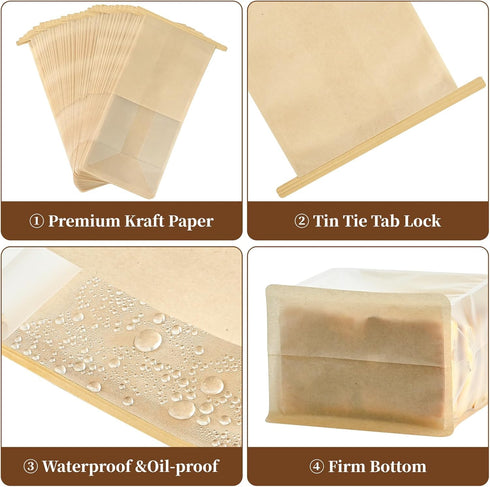 100 11 5.1 3.9 Inches Packaging Ohuimrt PCS Bread Bags for Homemade Breads, x x Bakery Bags with Tin Tie Tab Lock