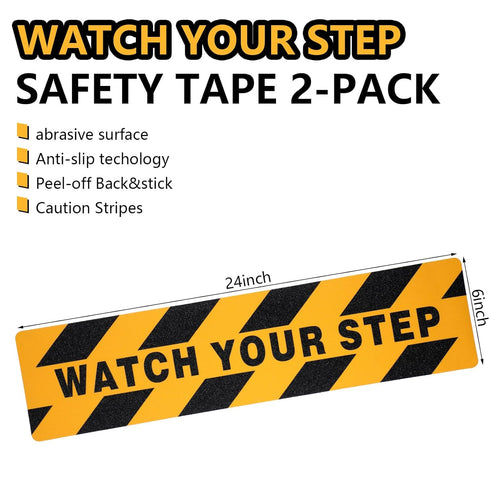 Boao 2 Pcs Watch Your Step Floor Decals, 6 x 24 Inch Warning Sticker, Adhesive Anti-Slip Tape for Workplace Safety,