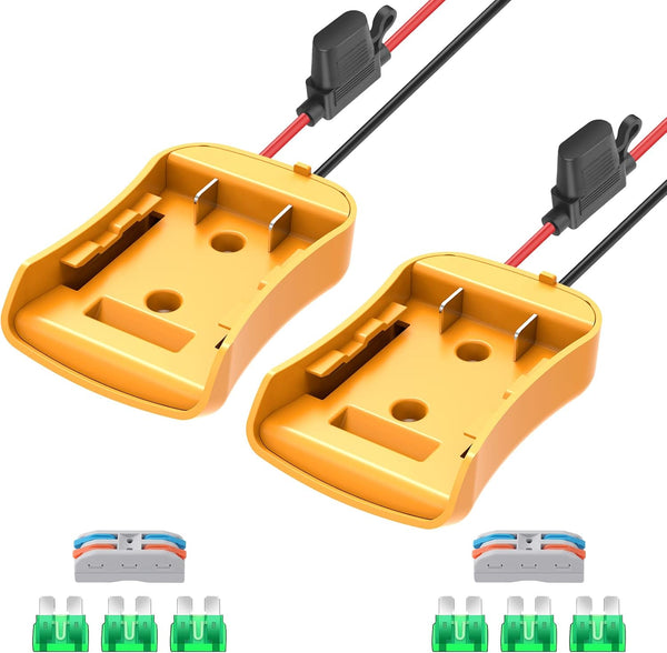 2 Packs Power Wheel Adapter for Dewalt 20V Battery, Converter Kit with Fuses & 12AWG Wire for DIY RC Cars