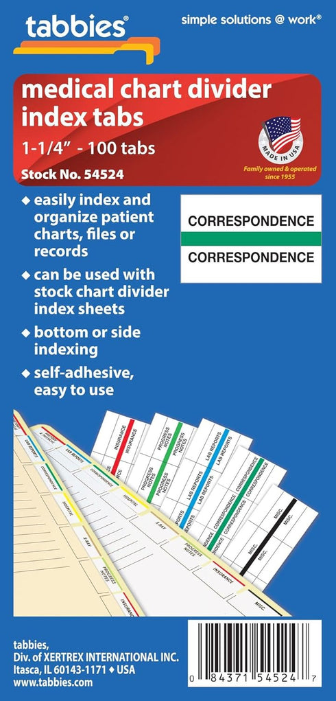 Tabbies Medical Chart Index Divider Tabs, TAB54524