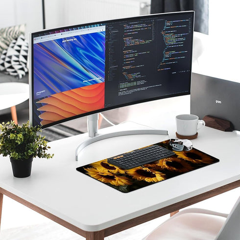 HFDSIFBUJ 12"24",Large Sunflower Bouquet Yellow Flowers Desk Mat Non-Slip Rubber Unsealed Edges Mouse Pad for Office