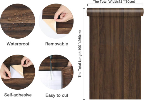 12"x100" Countertops CHIHUT Walnut Wood Peel and Stick Wallpaper Self Adhesive Removable Waterproof Wood Grain Contact
