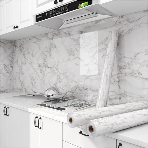 Yancorp White Gray Contact Paper, 16"x120" Peel and Stick Marble Removable Wallpaper for Cabinets & Countertops