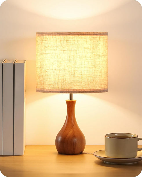 Small Table Lamp, 14.2" Wood Bedside Lamp, Little Cute Desk Lamp with