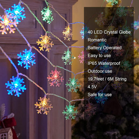 AUAUY 40 19.6FT 2 Snowflakes String Lights, LED String Lights Battery Operated Modes, Waterproof Outdoor Lights