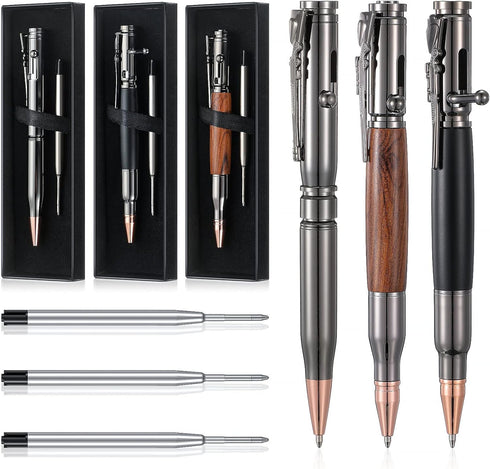 Crtiin 3 Sets Bullet Pens for Men, Bolt Pen Gift Box with Black Ink Refills for Thanksgiving Christmas Valentine's Day