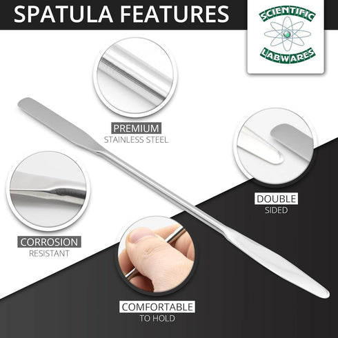 Lab Micro Double Ended Spatula, Round/Tapered Arrow End, Flat Ends, 50mm X 9mm, 7" Length, Stainless Steel