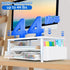 2-Tier AUPSEN White Monitor Stand Riser, Wood Computer Desk Organizer with Drawer, Pen Storage & Phone Holder, Office