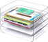 Tomorotec Desk Letter Tray Set, A4 Size Clear PET Stackable Document Organizer, Office Desktop File Paper Holder, Side