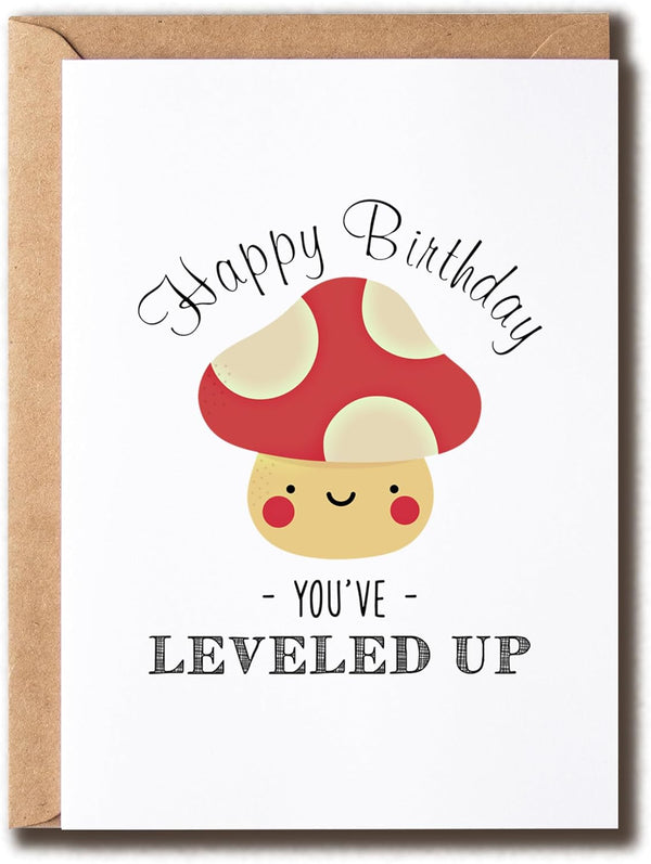 PTTShop You've Leveled Up Mushroom Card - Mushroom Happy Bday Card - Pretty