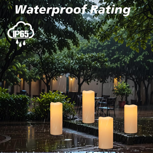(4"x8" 4"x10" Set 2) Solar Candles Outdoor Waterproof, Outdoor Candles with Sensor Timer Waterproof Flameless Candles