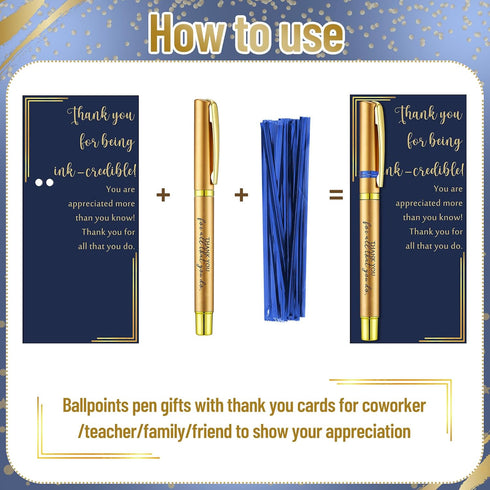 Sayglossy 60 Sets Employee Appreciation Gifts Inspirational Ballpoint Pen with Thank You Greeting Card for Staff
