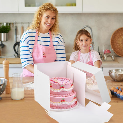 12Pcs Tall Cake Boxes with Window, 12x12x12 Inches, White Disposable Carrier Container for Multi-Layer Cakes, Bakery