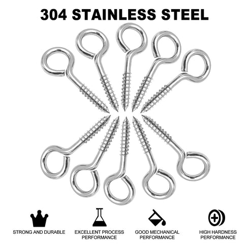 YGAOHF 10 Pcs 2.5 Inches Eye Hooks Screw, 304 Stainless Steel Heavy Duty Eye Bolts, Silver Eye Screws for Wood