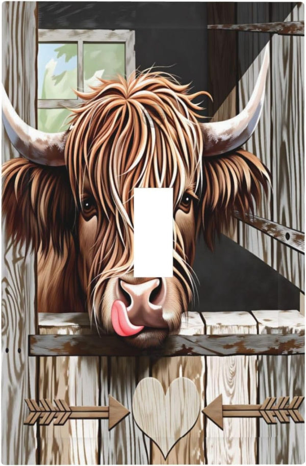 HTSAHKV Rustic Highland Cow Wall Plate Light Switch Cover Single Gang Outlet Faceplate