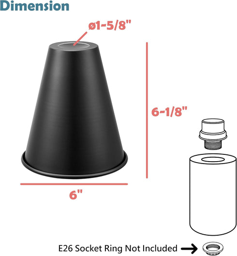 Aspen Creative 21603-11,Replacement Black,6"W 6-1/2"H,Center 1-5/8" Cone Metal Shade for Pendant Light,Matte x Hole