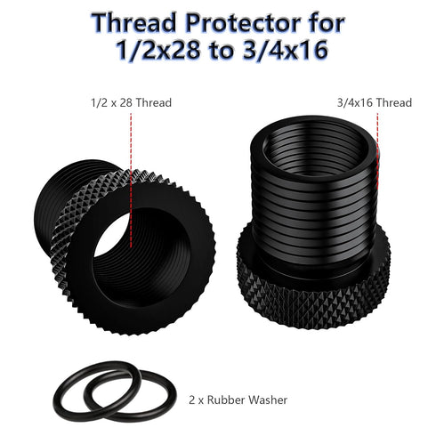 2 Pack Thread Adapters and Washers,1/2x28 to 3/4x16 Steel Thread Protector with Rubber Washer (Black) (1/2x28-3/4x16)