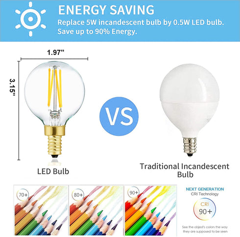 XININSUN G16.5 LED Bulb,E12 40W Candelabra Dimmable Chandelier Light Bulbs 4000K Daylight White Clear 400lm 4W G50 Vintage LED Filament Edison Candle Bulb with Decorative,6Pack by XININSUN