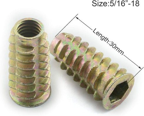 LQ Industrial 25pcs 5/16-18x1-1/5 Inch Furniture Screw-in Nut, Zinc Alloy Bolt Fastener Connector for Wood Furniture