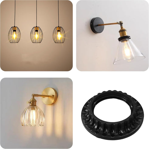 Runseaway 4Pcs E26 1-1/4 Inch (32mm) Lamp Shade Rings, Black Light Socket Ring Collar Rings, Lock Socket Replacement