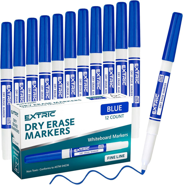 Dry Erase Markers Fine Tip, 12 Count, Blue Dry Erase Markers for Kids and Whiteboards
