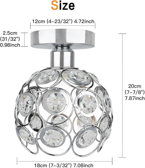 Zevnico Closet Silver Mini Chandelier Light Fixture, Crystal Ceiling Light, Semi Flush Mount Hallway Lights, Small