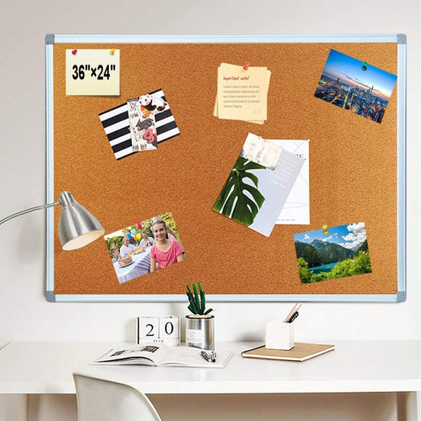 BIBOC 24 x 36 inches Cork Board, Bulletin Board, Felt Board for Homes or Offices with Silver Frame