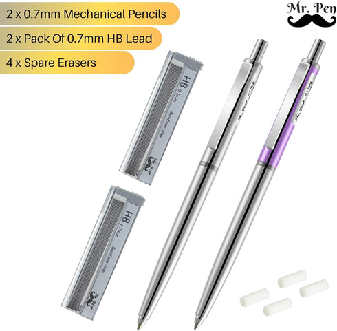 Mr. Pen 0.7 Mechanical Pencil - 2 Pack with Lead and Eraser, Automatic Pencil for School
