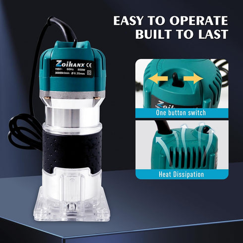 Zoihanx Trimming Carving,110V Trimmer 15 1/4" Set,Adjustable Height,30000R/MIN Wood Router,Palm Router for Slotting