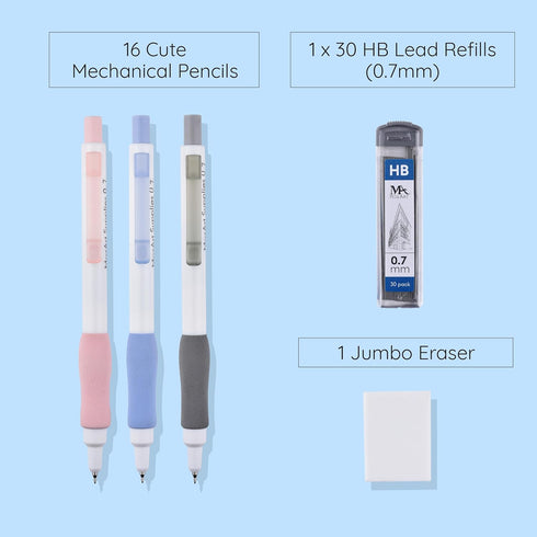 MozArt Cute Mechanical Pencil Set 0.7mm, 16PCS with 30 HB Lead Refills Drafting, Art, Drawing Supplies, Aesthetic Pastel Mechanical Pencils for Girls Writing by MozArt Supplies