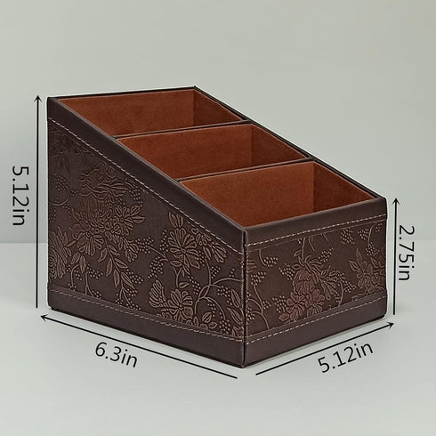 PU Leather TV Remote Control Holder with 3 Compartments, Nightstand Caddy Organizer, Storage Box for Media Accessories