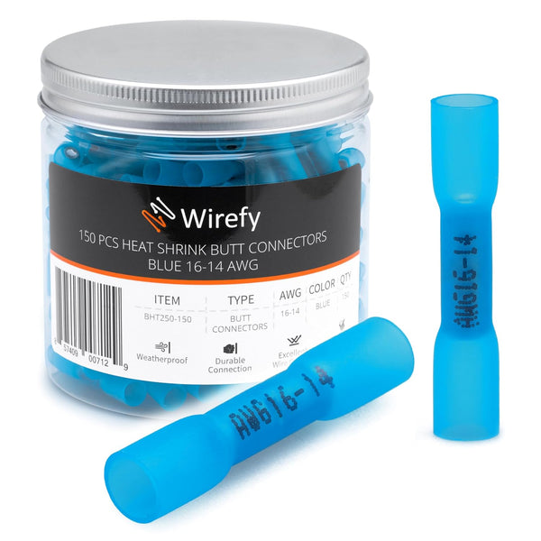 Wirefy 150 Wire Connectors - Heat Shrink Butt Connectors for Wiring, Electric Marine Grade Connector Kit