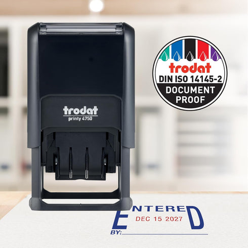 Trodat Printy 4750 Self Inking Date Stamp, Blue and Red Ink, 1" x 1-5/8"